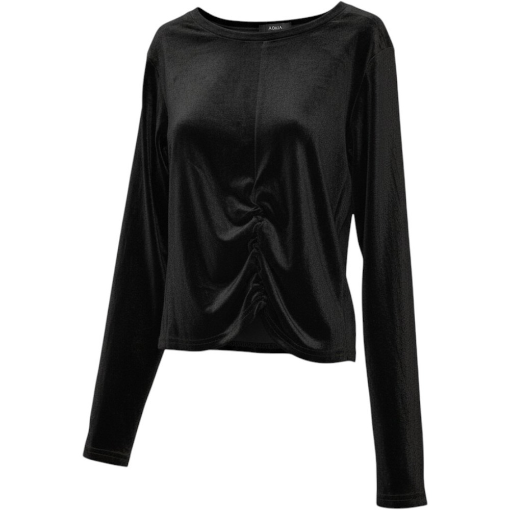 Aqua Girls Black Velvet Cinched Front Long Sleeve Top XL 14/16 Bloomingdales NWT